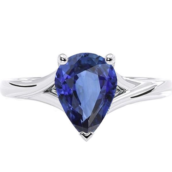 White Gold Solitaire Ring Pear Sri Lankan Sapphire 3 Carats - Gemstone Ring-harrychadent.ca