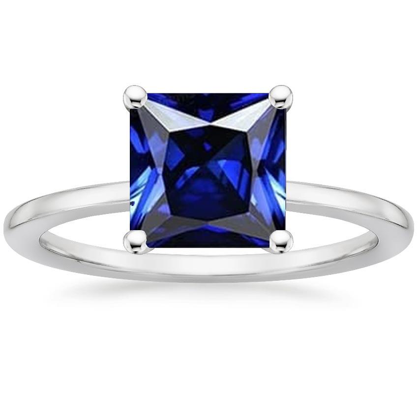 White Gold Solitaire Ring Princess Blue Sapphire Gemstone 5 Carats - Gemstone Ring-harrychadent.ca