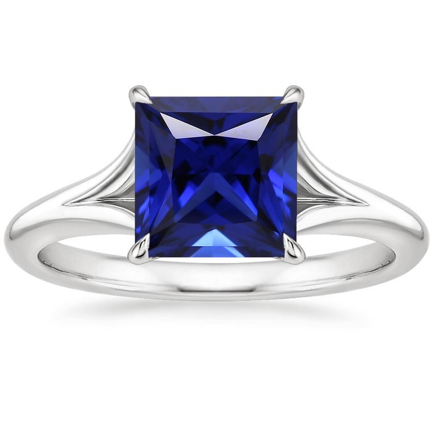 White Gold Solitaire Ring Princess Blue Sapphire Split Shank 5 Carats - Gemstone Ring-harrychadent.ca