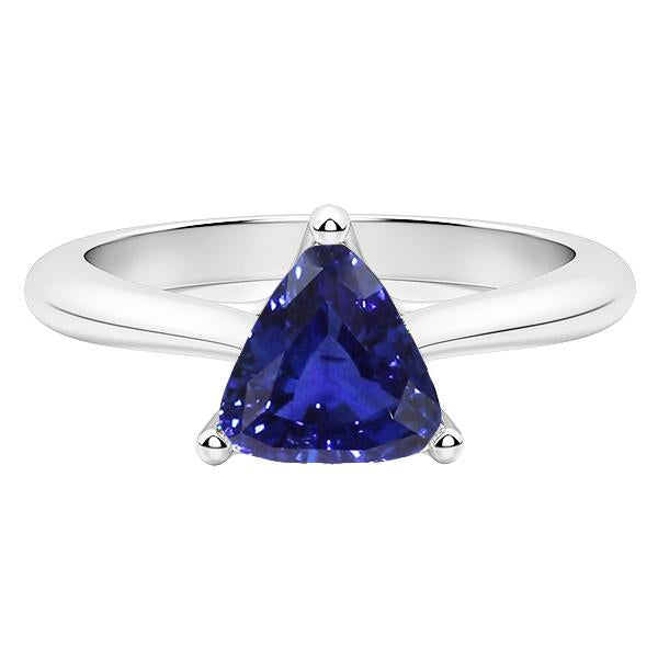 White Gold Solitaire Trillion Ceylon Sapphire Ring 1.50 Carats - Gemstone Ring-harrychadent.ca