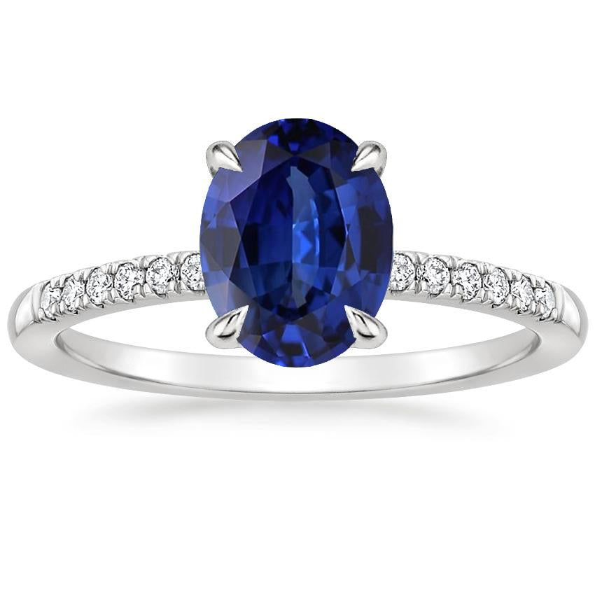 White Gold Solitaire With Accents Ring Blue Sapphire 4 Carats - Gemstone Ring-harrychadent.ca