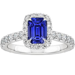White Gold Solitaire with Accents Ring Blue Sapphire & Natural Earth Mined Diamond 5 Carat