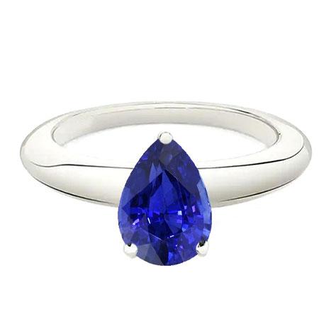 White Gold Solitaire Women's Ring Pear Shape Blue Sapphire 1.50 Carats - Gemstone Ring-harrychadent.ca