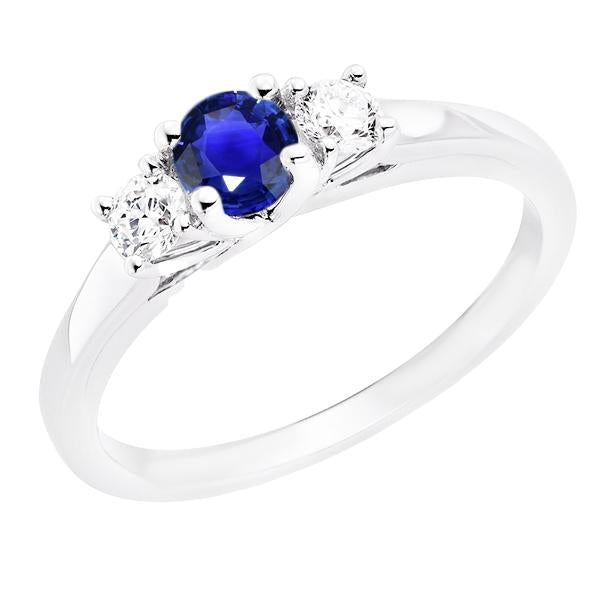 Women 3 Stone Ring Round Ceylon Sapphire & Diamonds 1.50 Carats - Gemstone Ring-harrychadent.ca