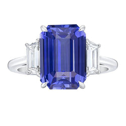Women 3 Stone Wedding Ring Emerald Blue Sapphire & Natural Earth Mined Diamonds 4 Carats
