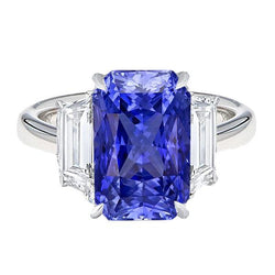 Women Anniversary Ring Emerald Natural Earth Mined Diamonds Gold Blue Sapphire 5.50 Carats