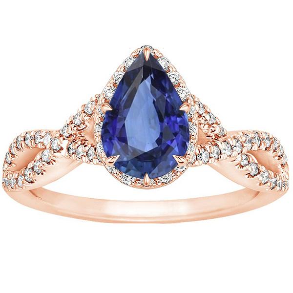 Women Blue Sapphire Ring Twist Style With Diamond Accents 3.75 Carats - Gemstone Ring-harrychadent.ca
