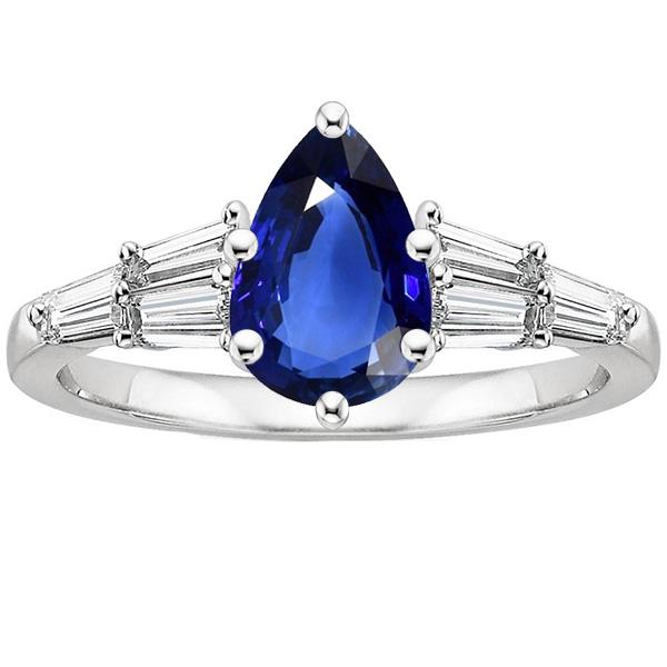 Women Blue Sapphire Ring With Baguette Diamond Accents 4 Carats - Gemstone Ring-harrychadent.ca