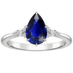 Women Diamond Anniversary Ring Pear Cut Blue Sapphire Center 5 Carats