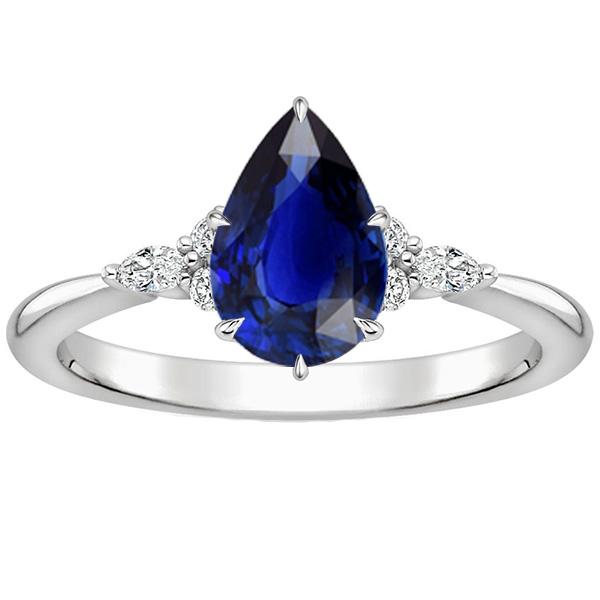 Women Diamond Anniversary Ring Pear Cut Blue Sapphire Center 5 Carats - Gemstone Ring-harrychadent.ca