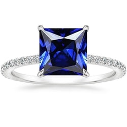 Women Natural Earth Mined Diamond & Blue Sapphire Engagement Ring With Accents 6 Carats