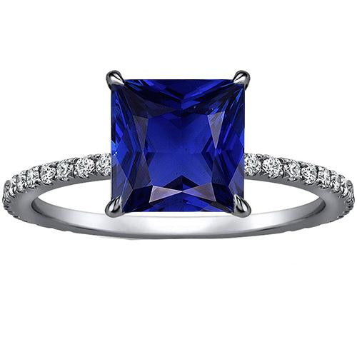 Women Diamond Engagement Ring Princess Cut Ceylon Sapphire 4.75 Carats - Gemstone Ring-harrychadent.ca