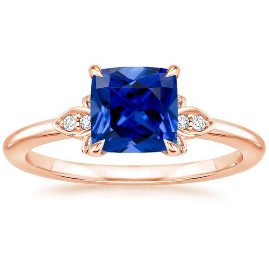 Women Diamond Gemstone Ring With Cushion Blue Sapphire 2.50 Carats New - Gemstone Ring-harrychadent.ca