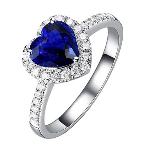 Women Diamond Halo Heart Shaped Ring Blue Sapphire 4 Carats - Gemstone Ring-harrychadent.ca