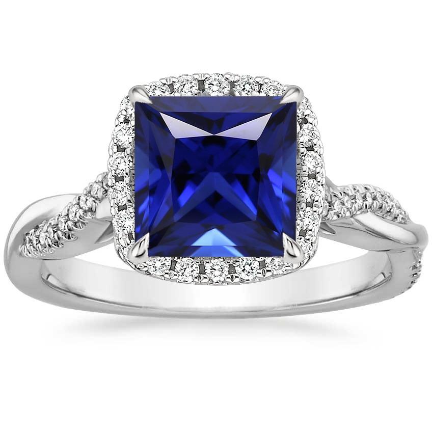 Women Diamond Halo Ring Prong Set Princess Blue Sapphire 6 Carats Pave - Gemstone Ring-harrychadent.ca