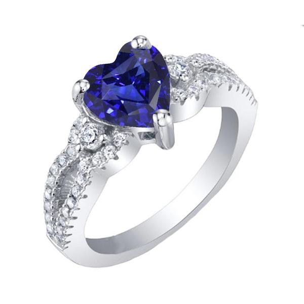 Women Diamond Jewelry Heart Ceylon Sapphire Ring 3 Carats Split Shank - Gemstone Ring-harrychadent.ca