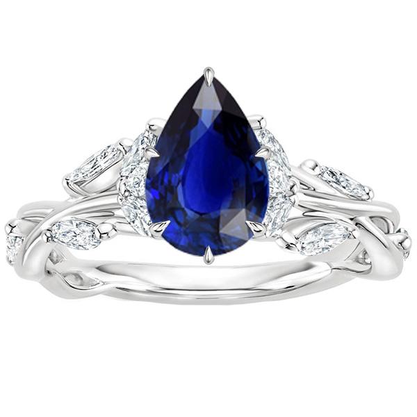 Women Diamond Ring Gold Pear Blue Sapphire With Accents New 5.50 Carat - Gemstone Ring-harrychadent.ca