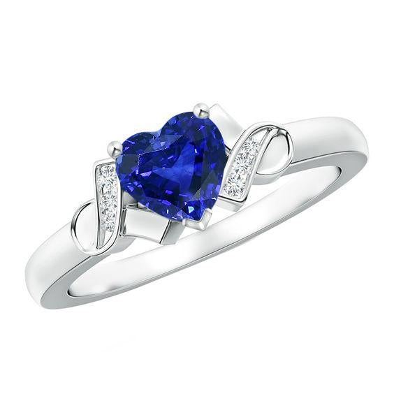 Women Diamond Ring Heart Blue Sapphire Gold Love Jewelry 3.25 Carats - Gemstone Ring-harrychadent.ca