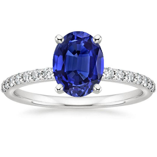 Women Diamond Ring Oval Ceylon Sapphire Accents Gold 14K 5.50 Carats - Gemstone Ring-harrychadent.ca