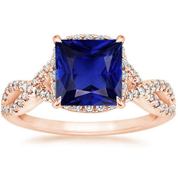 Women Diamond Ring Princess Ceylon Sapphire With Accents 6.25 Carats