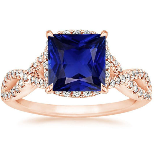 Women Diamond Ring Princess Ceylon Sapphire With Accents 6.25 Carats - Gemstone Ring-harrychadent.ca