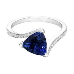 Women Natural Earth Mined Diamond Ring Trillion Deep Blue Sapphire 2.50 Carats Split Shank