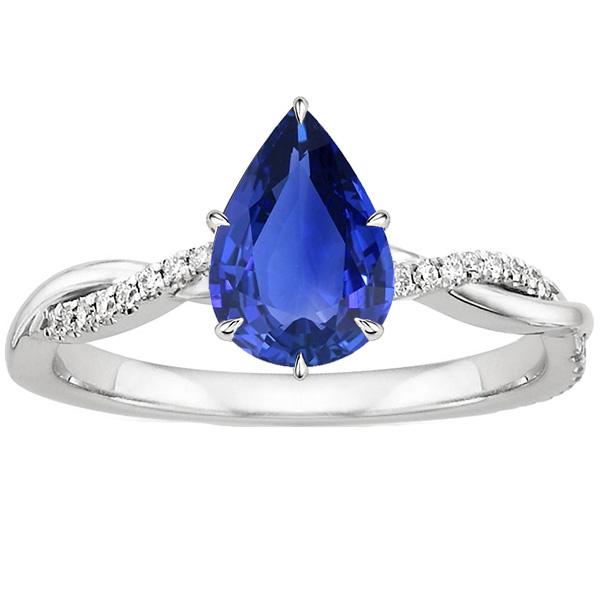 Women Engagement Diamond Ring & Pear Blue Sapphire White Gold 5 Carats - Gemstone Ring-harrychadent.ca