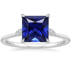 Women Engagement Ring Blue Sapphire and Natural Earth Mined Diamond 5.25 Carat