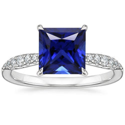 Women Engagement Ring Sri Lankan Sapphire and Natural Earth Mined Diamond 5.25 Carat