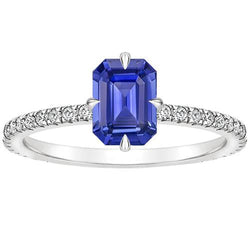 Women Engagement Ring White Gold Blue Sapphire & Natural Earth Mined Diamond 4 Carats
