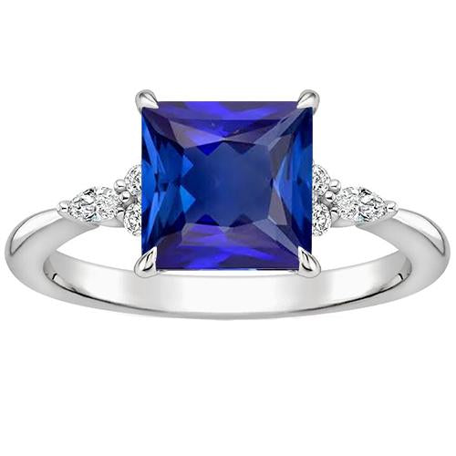 Women Gemstone Ring Blue Sapphire With Accents White Gold 3.75 Carats - Gemstone Ring-harrychadent.ca