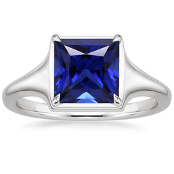 Women Gemstone Solitaire Ring Princess Sri Lankan Sapphire 5 Carats