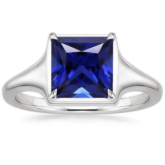 Women Gemstone Solitaire Ring Princess Sri Lankan Sapphire 5 Carats - Gemstone Ring-harrychadent.ca