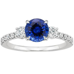 Women Gold Natural Earth Mined Diamond Ring Blue Sapphire 3 Stone Style Ring 3 Carats New