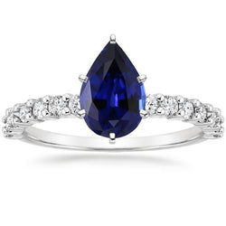 Women Gold Gemstone Ring Prong Blue Sapphire & Natural Earth Mined Diamonds 7.25 Carats