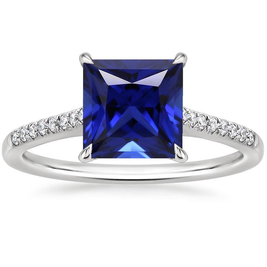 Women Gold Princess Blue Sapphire & Diamond Engagement Ring 5.50 Carat - Gemstone Ring-harrychadent.ca