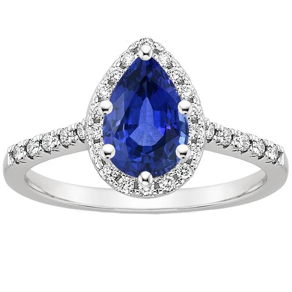 Women Halo Diamond Ring Pear Blue Sapphire & Accents 5.25 Carats - Gemstone Ring-harrychadent.ca