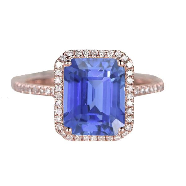 Women Halo Emerald Srilankan Sapphire & Diamonds Ring 4.50 Carats - Gemstone Ring-harrychadent.ca