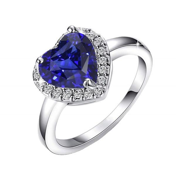 Women Halo Heart Sri Lankan Sapphire & Diamonds Ring 3 Carats - Gemstone Ring-harrychadent.ca