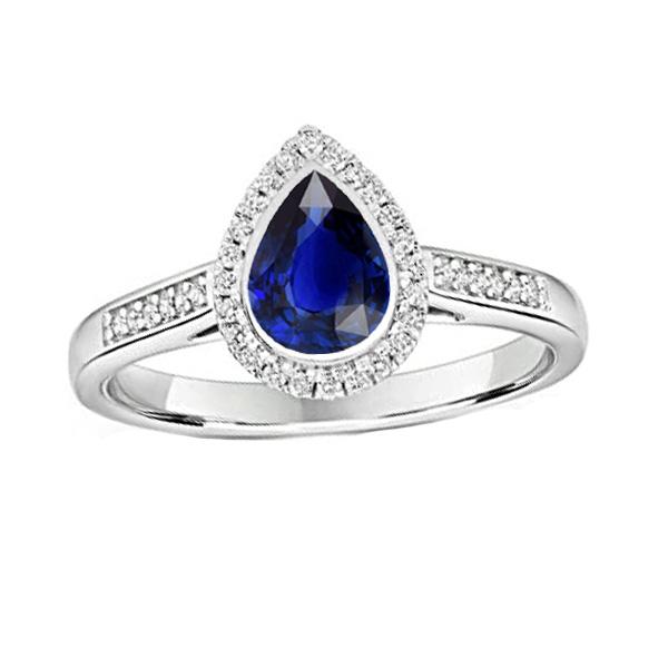 Women Halo Ring Deep Blue Sapphire & Round Diamond Accents 3 Carats - Gemstone Ring-harrychadent.ca