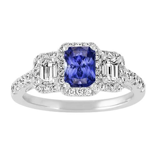 Women Halo Ring Round Emerald Diamonds Natural Blue Sapphire 3 Carats - Gemstone Ring-harrychadent.ca