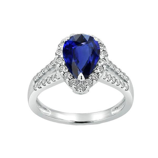 Women Halo Ring Split Shank Pear Ceylon Sapphire & Diamonds 3 Carats - Gemstone Ring-harrychadent.ca