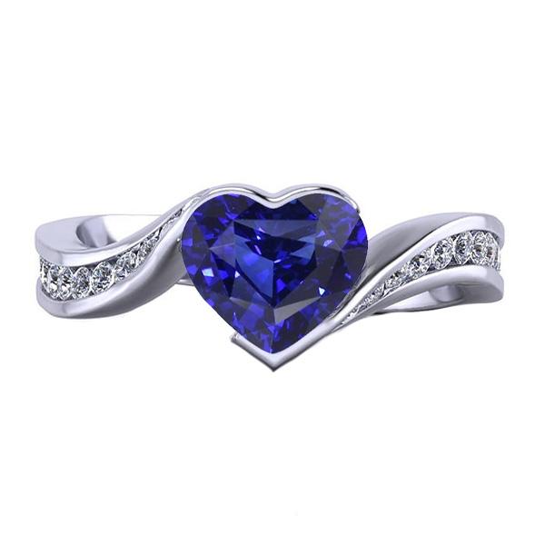Women Heart Gemstone Ceylon Sapphire Ring Tension Style 3 Carats - Gemstone Ring-harrychadent.ca