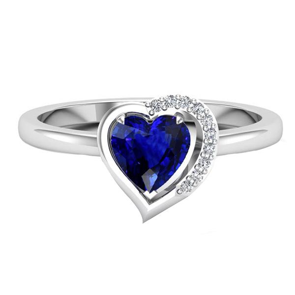 Women Heart Gemstone Ring Blue Sapphire 2 Carats Prong Set Diamonds - Gemstone Ring-harrychadent.ca