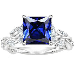 Women Jewelry Marquise Natural Earth Mined Diamond & Princess Blue Sapphire Ring 4 Carats