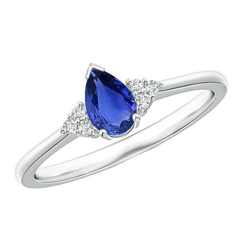 Women Round Diamond Ring Pear Ceylon Sapphire With Accents 3.25 Carats - Gemstone Ring-harrychadent.ca