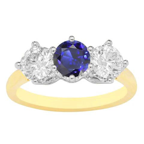 Women's 3 Stone Blue Sapphire Diamond Ring 3.50 Carats Two Tone 14K - Gemstone Ring-harrychadent.ca