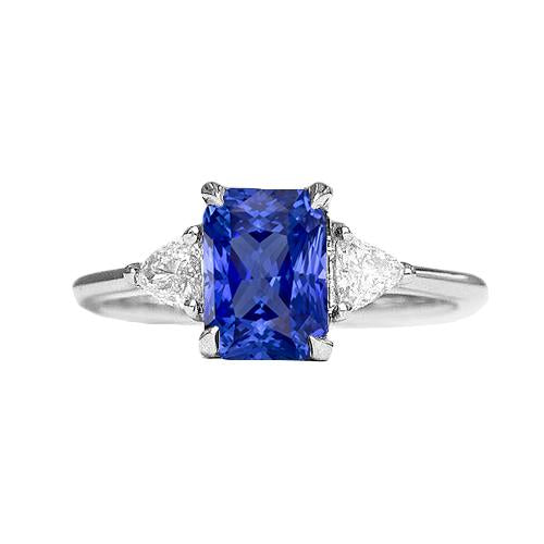 Women’s 3 Stone Radiant Sapphire Ring & Trillion Diamonds 2.25 Carats - Gemstone Ring-harrychadent.ca