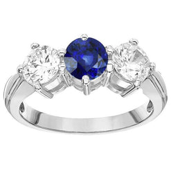 Women's 3 Stone Ring Round Blue Sapphire Natural Earth Mined Diamonds Jewelry 5.50 Carats