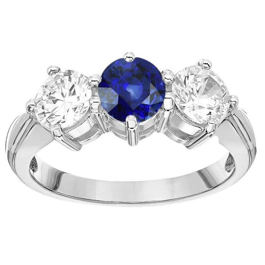 Women's 3 Stone Ring Round Blue Sapphire Diamonds Jewelry 5.50 Carats - Gemstone Ring-harrychadent.ca